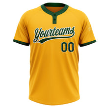 Load image into Gallery viewer, Custom Gold Green-White Two-Button Unisex Softball Jersey