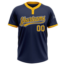 Load image into Gallery viewer, Custom Navy Gold-White Two-Button Unisex Softball Jersey