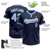 Load image into Gallery viewer, Custom Navy Light Blue-White Two-Button Unisex Softball Jersey