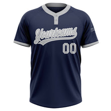 Load image into Gallery viewer, Custom Navy Gray-White Two-Button Unisex Softball Jersey