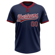 Load image into Gallery viewer, Custom Navy Crimson-White Two-Button Unisex Softball Jersey