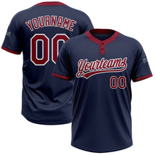 Load image into Gallery viewer, Custom Navy Crimson-White Two-Button Unisex Softball Jersey