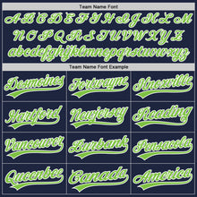 Load image into Gallery viewer, Custom Navy Neon Green-White Two-Button Unisex Softball Jersey
