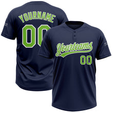 Load image into Gallery viewer, Custom Navy Neon Green-White Two-Button Unisex Softball Jersey