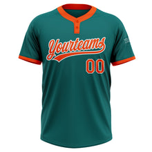 Load image into Gallery viewer, Custom Teal Orange-White Two-Button Unisex Softball Jersey
