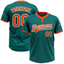 Load image into Gallery viewer, Custom Teal Orange-White Two-Button Unisex Softball Jersey
