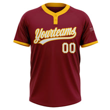 Load image into Gallery viewer, Custom Crimson White-Gold Two-Button Unisex Softball Jersey