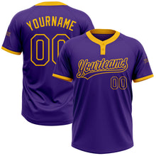 Load image into Gallery viewer, Custom Purple Purple-Gold Two-Button Unisex Softball Jersey