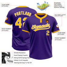 Load image into Gallery viewer, Custom Purple Gold-White Two-Button Unisex Softball Jersey