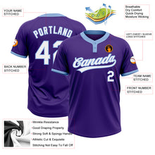 Load image into Gallery viewer, Custom Purple White-Light Blue Two-Button Unisex Softball Jersey