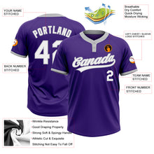 Load image into Gallery viewer, Custom Purple White-Gray Two-Button Unisex Softball Jersey