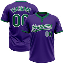Load image into Gallery viewer, Custom Purple Kelly Green-White Two-Button Unisex Softball Jersey