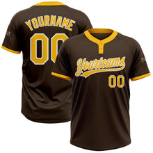 Load image into Gallery viewer, Custom Brown Gold-White Two-Button Unisex Softball Jersey