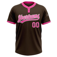Load image into Gallery viewer, Custom Brown Pink-White Two-Button Unisex Softball Jersey