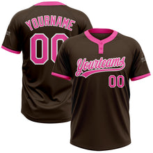 Load image into Gallery viewer, Custom Brown Pink-White Two-Button Unisex Softball Jersey