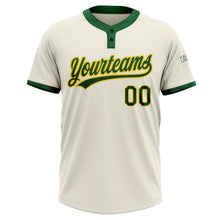 Load image into Gallery viewer, Custom Cream Green-Gold Two-Button Unisex Softball Jersey