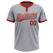 Load image into Gallery viewer, Custom Gray Red-Black Two-Button Unisex Softball Jersey