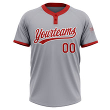 Load image into Gallery viewer, Custom Gray Red-White Two-Button Unisex Softball Jersey