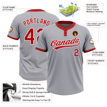Load image into Gallery viewer, Custom Gray Red-White Two-Button Unisex Softball Jersey