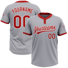 Load image into Gallery viewer, Custom Gray Red-White Two-Button Unisex Softball Jersey