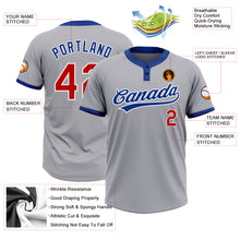 Load image into Gallery viewer, Custom Gray Red-Royal Two-Button Unisex Softball Jersey