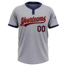 Load image into Gallery viewer, Custom Gray Navy-Orange Two-Button Unisex Softball Jersey
