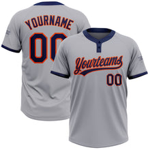 Load image into Gallery viewer, Custom Gray Navy-Orange Two-Button Unisex Softball Jersey