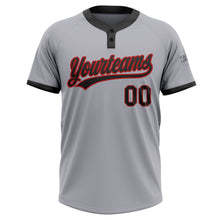 Load image into Gallery viewer, Custom Gray Black-Red Two-Button Unisex Softball Jersey