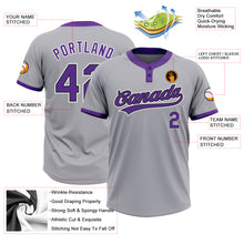 Load image into Gallery viewer, Custom Gray Purple-Black Two-Button Unisex Softball Jersey