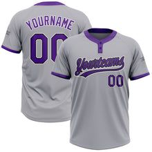 Load image into Gallery viewer, Custom Gray Purple-Black Two-Button Unisex Softball Jersey