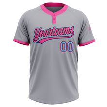 Load image into Gallery viewer, Custom Gray Light Blue Black-Pink Two-Button Unisex Softball Jersey