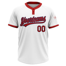 Load image into Gallery viewer, Custom White Red-Navy Two-Button Unisex Softball Jersey