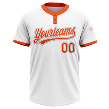 Load image into Gallery viewer, Custom White Orange-Gray Two-Button Unisex Softball Jersey