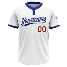 Load image into Gallery viewer, Custom White Red-Royal Two-Button Unisex Softball Jersey