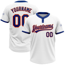 Load image into Gallery viewer, Custom White Royal-Orange Two-Button Unisex Softball Jersey