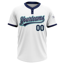 Load image into Gallery viewer, Custom White Navy Gray-Teal Two-Button Unisex Softball Jersey