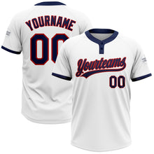 Load image into Gallery viewer, Custom White Navy-Red Two-Button Unisex Softball Jersey