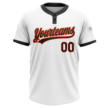 Load image into Gallery viewer, Custom White Black-Orange Two-Button Unisex Softball Jersey