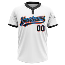 Load image into Gallery viewer, Custom White Black Powder Blue-Orange Two-Button Unisex Softball Jersey