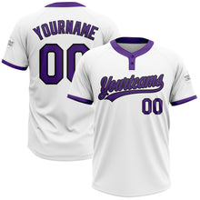 Load image into Gallery viewer, Custom White Purple-Black Two-Button Unisex Softball Jersey