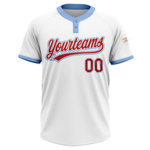 Load image into Gallery viewer, Custom White Red-Light Blue Two-Button Unisex Softball Jersey