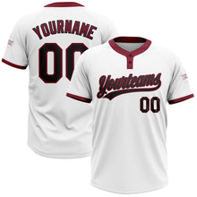 Load image into Gallery viewer, Custom White Black-Crimson Two-Button Unisex Softball Jersey