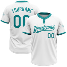 Load image into Gallery viewer, Custom White Teal Two-Button Unisex Softball Jersey