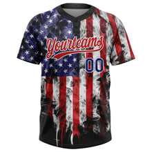 Load image into Gallery viewer, Custom White Royal-Red 3D American Flag Fashion Two-Button Unisex Softball Jersey