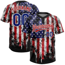 Load image into Gallery viewer, Custom White Royal-Red 3D American Flag Fashion Two-Button Unisex Softball Jersey
