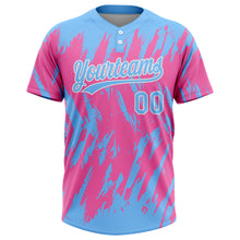 Load image into Gallery viewer, Custom Pink Powder Blue-White 3D Pattern Two-Button Unisex Softball Jersey