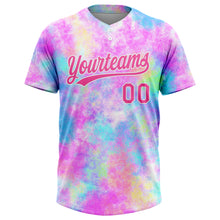 Load image into Gallery viewer, Custom Tie Dye Pink-White 3D Watercolor Gradient Two-Button Unisex Softball Jersey