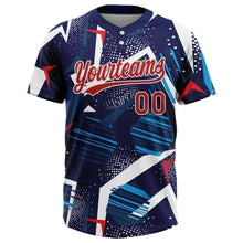 Load image into Gallery viewer, Custom Navy Red-White 3D Pattern Two-Button Unisex Softball Jersey