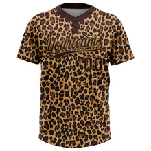 Load image into Gallery viewer, Custom Brown Brown-Old Gold 3D Pattern Design Leopard Two-Button Unisex Softball Jersey