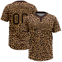 Load image into Gallery viewer, Custom Brown Brown-Old Gold 3D Pattern Design Leopard Two-Button Unisex Softball Jersey